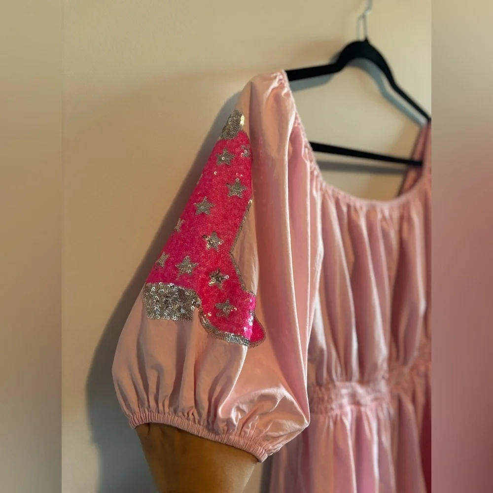 Fantastic Fawn Pink Cowboy Patch Dress Women’s Size Large - Picture 6 of 9